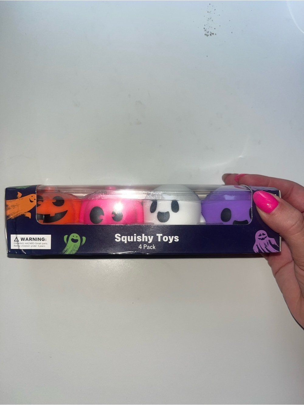 Squishy Toys 4-Pack - Orange, Pink, White & Purple Halloween Faces
